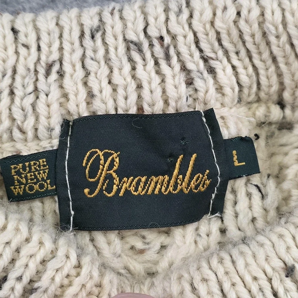 Brambles Sweater Mens Large White Wool Cable Knit Crewneck Pullover Heavyweight